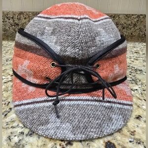 Crown Cap Aztec NAVAJO ORANGE RAILROAD HAT CAP WITH FLAPS Wool Blend